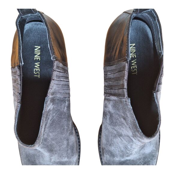 Nine West Fiffi Chelsea Ankle Boots Gray Size 10M Round Toe Block Heel Leather - Picture 10 of 12
